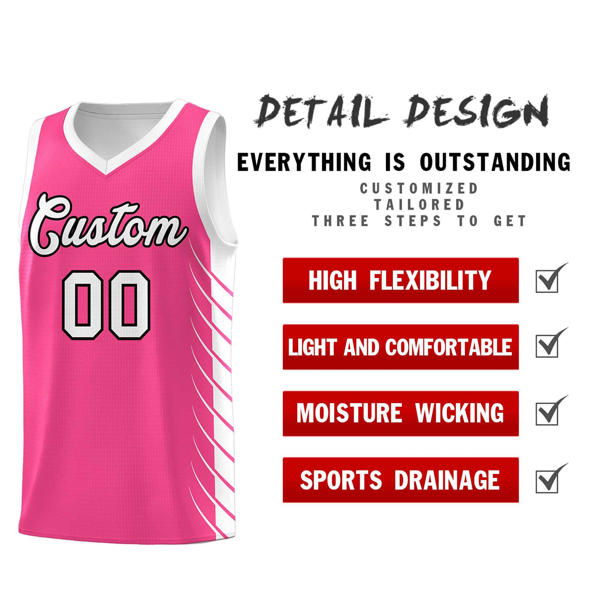 Custom Pink White Personalized Side Symmetrical Line Pattern Sports Uniform Basketball Jersey| KXKSHOP