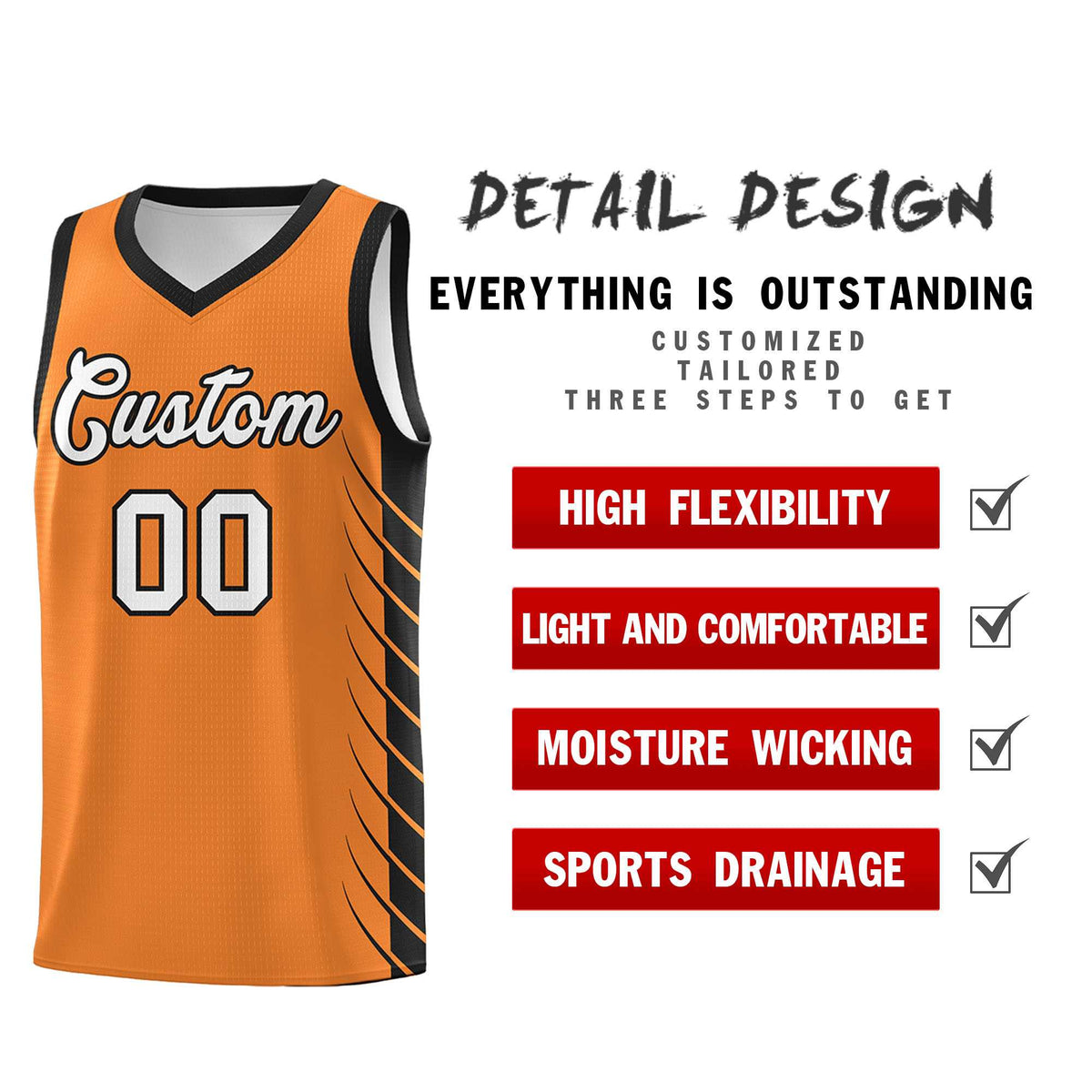 Custom Gold Orange Black Personalized Side Symmetrical Line Pattern Sports Uniform Basketball Jersey| KXKSHOP