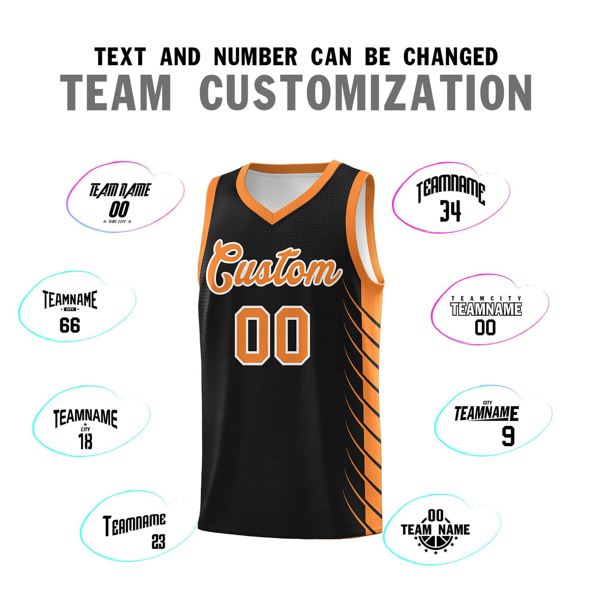 Custom Black Gold Orange Personalized Side Symmetrical Line Pattern Sports Uniform Basketball Jersey| KXKSHOP