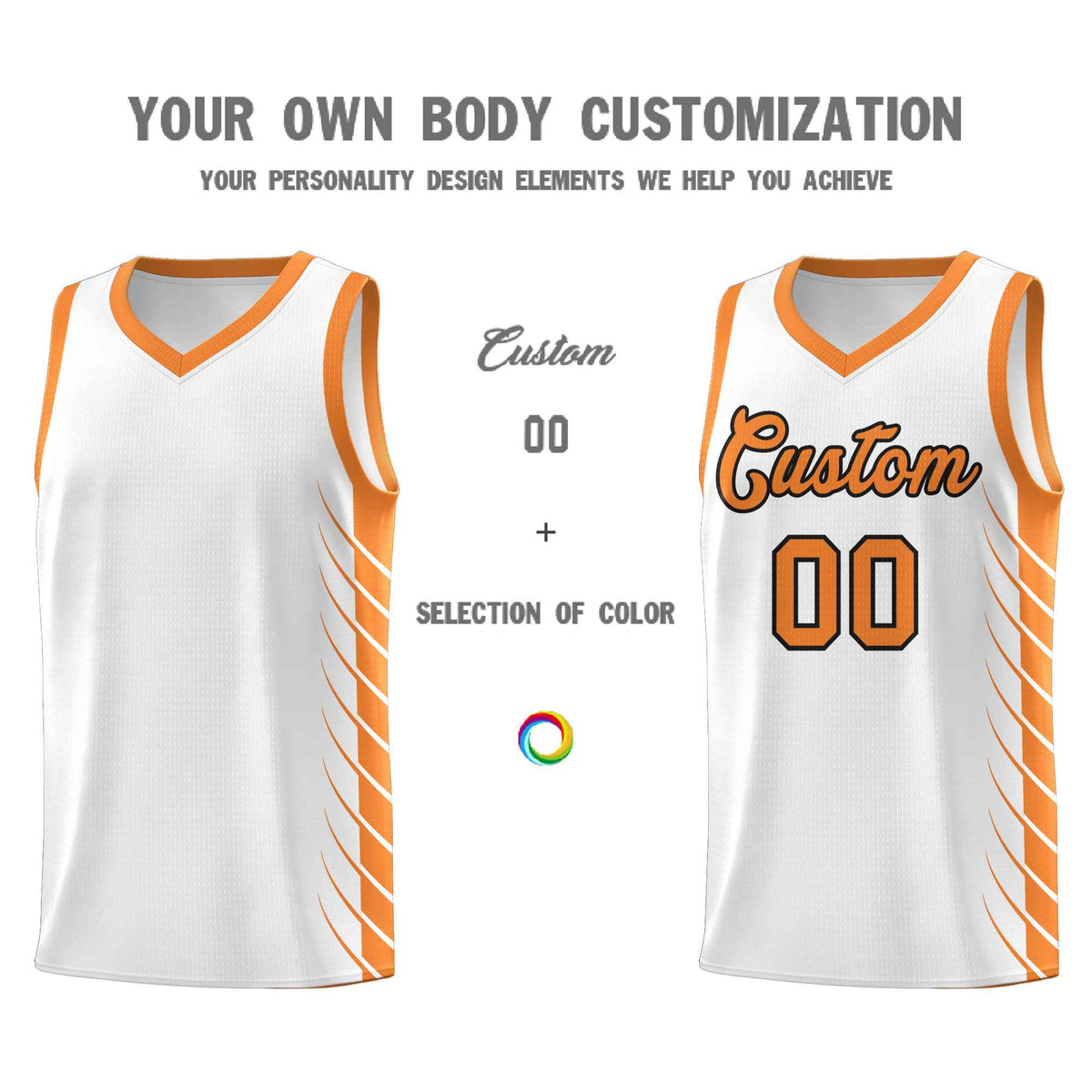 Custom White Gold Orange Personalized Side Symmetrical Line Pattern Sports Uniform Basketball Jersey| KXKSHOP