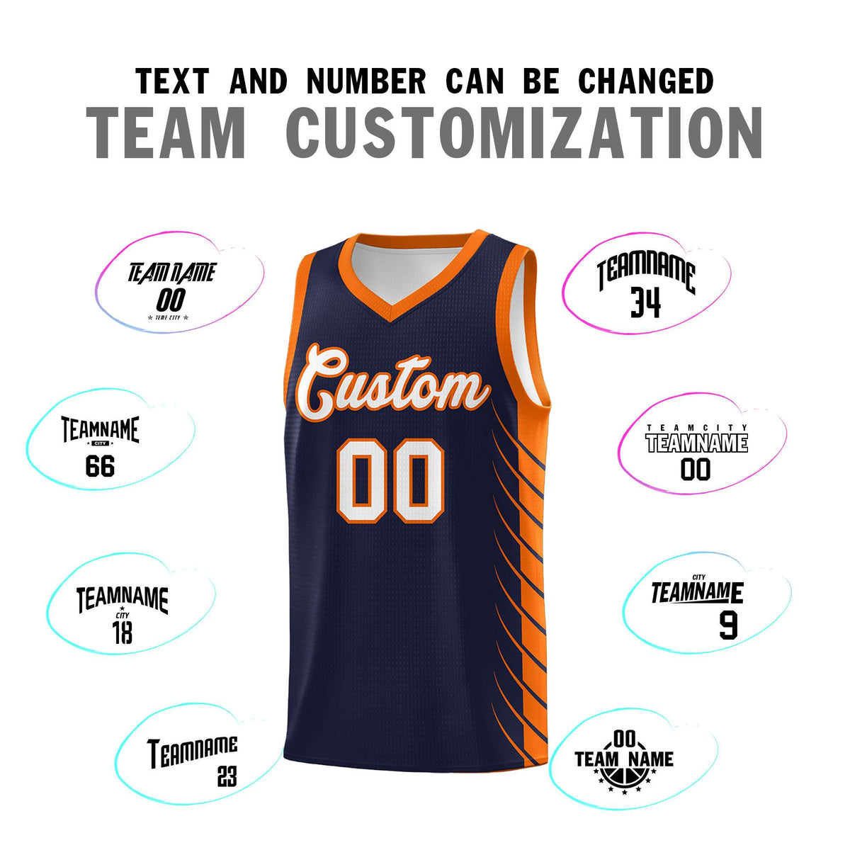 Custom Navy Orange Personalized Side Symmetrical Line Pattern Sports Uniform Basketball Jersey| KXKSHOP