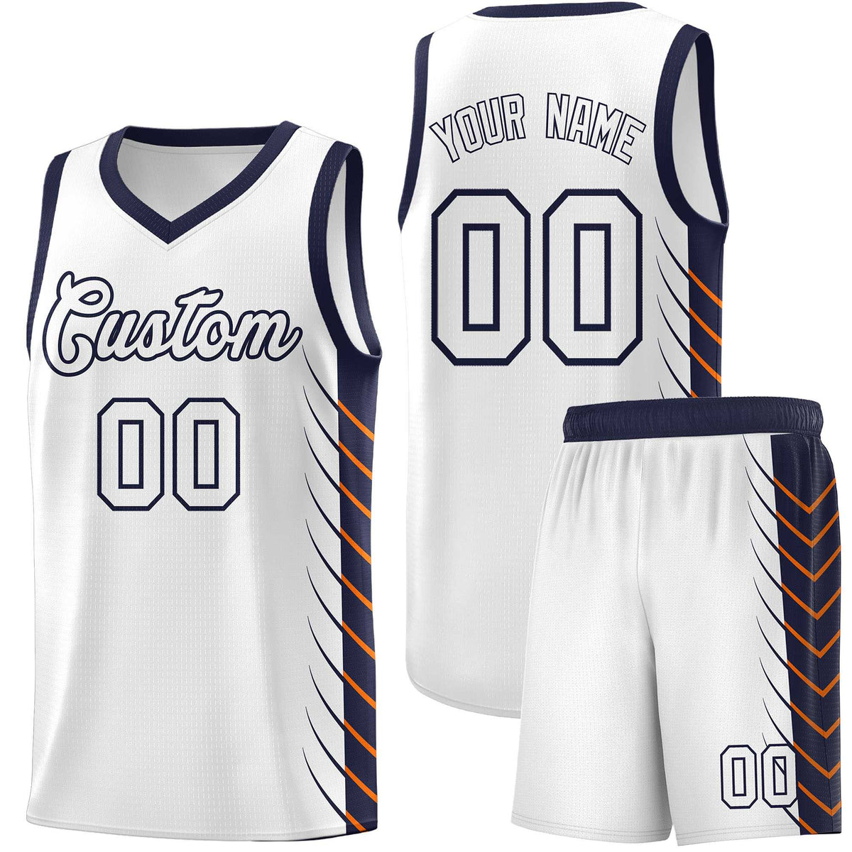 Custom White Navy Personalized Side Symmetrical Line Pattern Sports Uniform Basketball Jersey| KXKSHOP