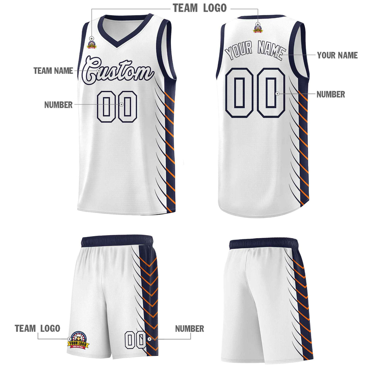 Custom White Navy Personalized Side Symmetrical Line Pattern Sports Uniform Basketball Jersey