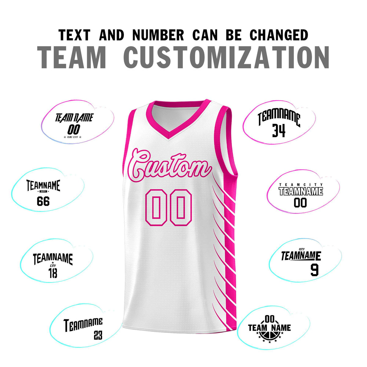 Custom White Pink Personalized Side Symmetrical Line Pattern Sports Uniform Basketball Jersey| KXKSHOP