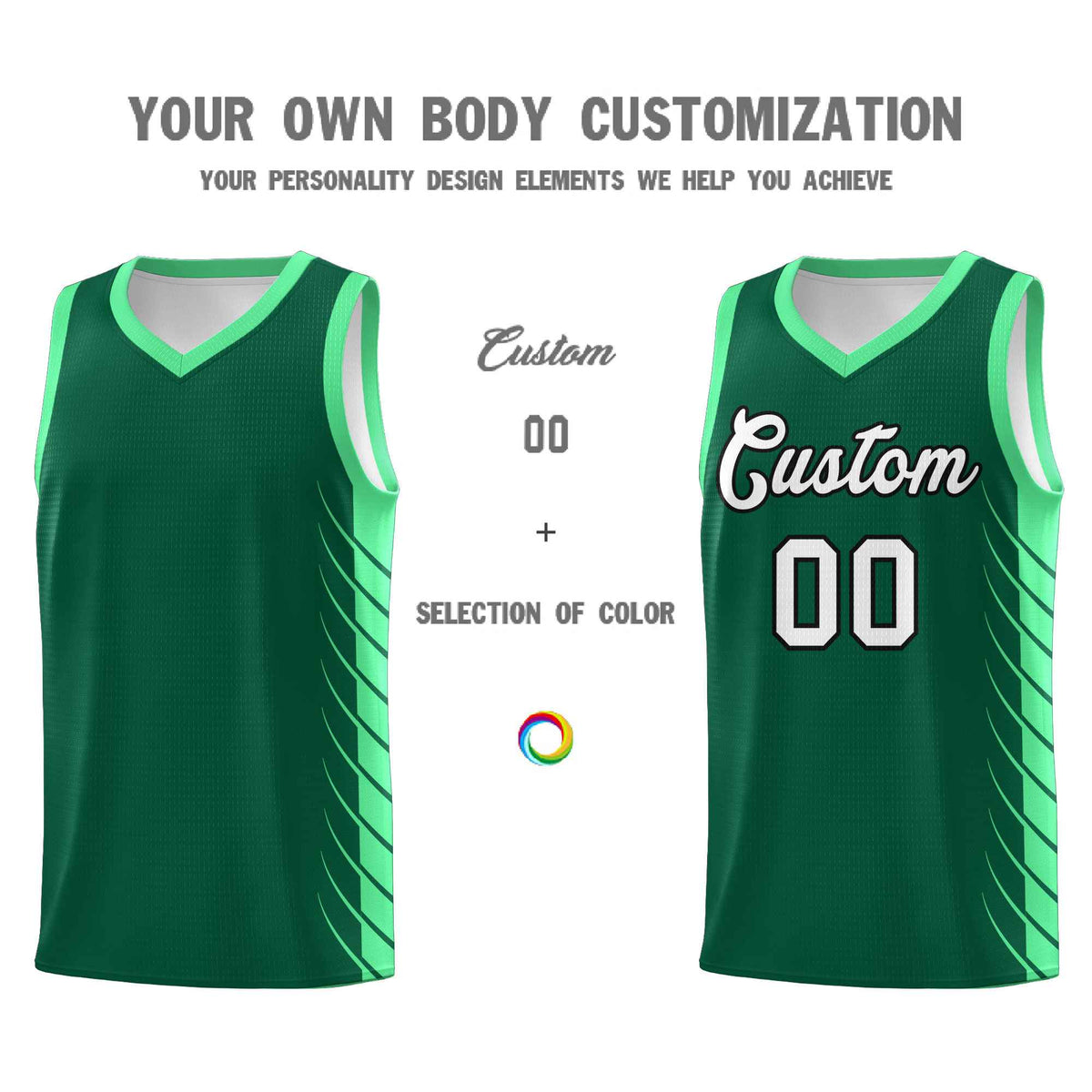 Custom Kelly Green Green Personalized Side Symmetrical Line Pattern Sports Uniform Basketball Jersey| KXKSHOP
