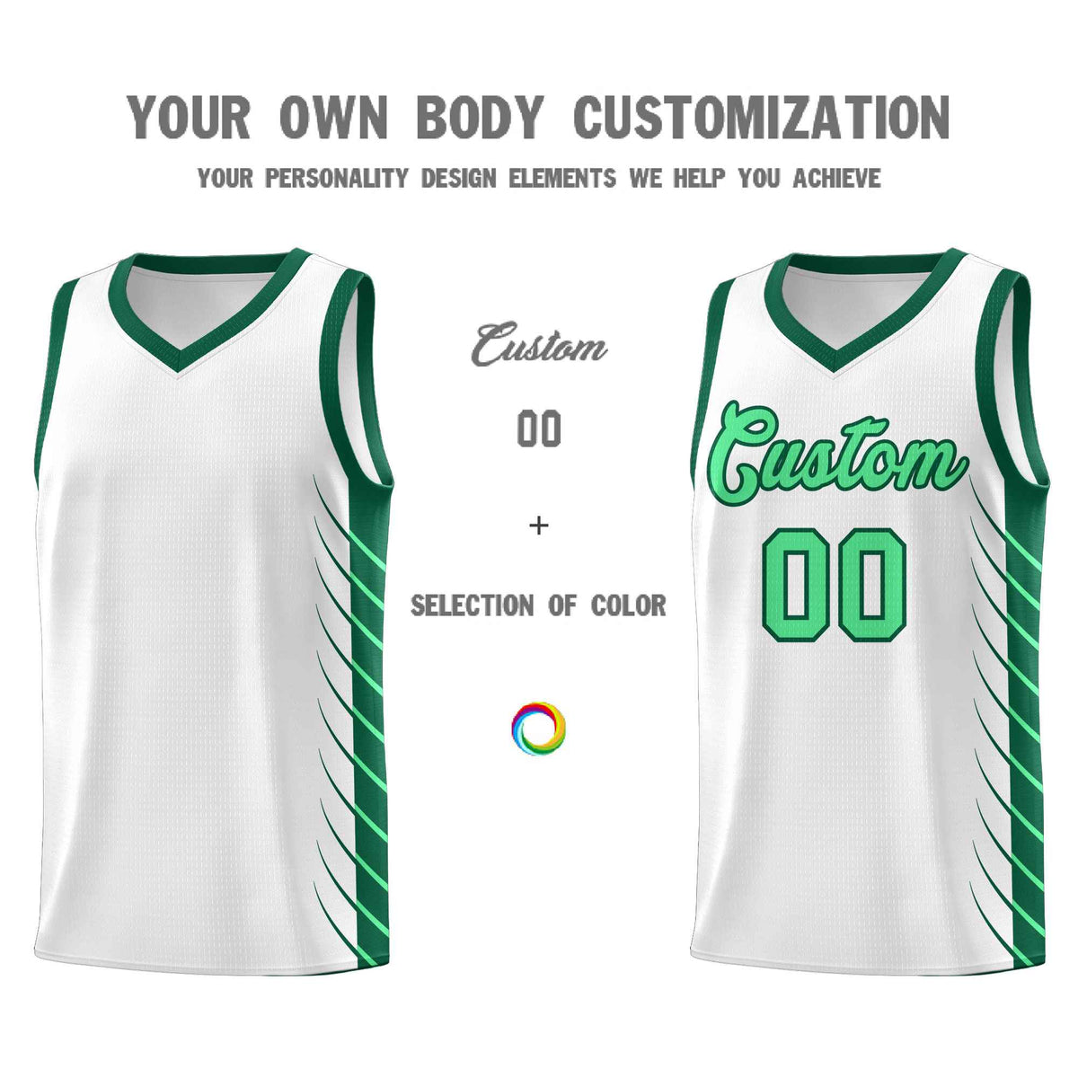 Custom White Kelly Green Personalized Side Symmetrical Line Pattern Sports Uniform Basketball Jersey| KXKSHOP