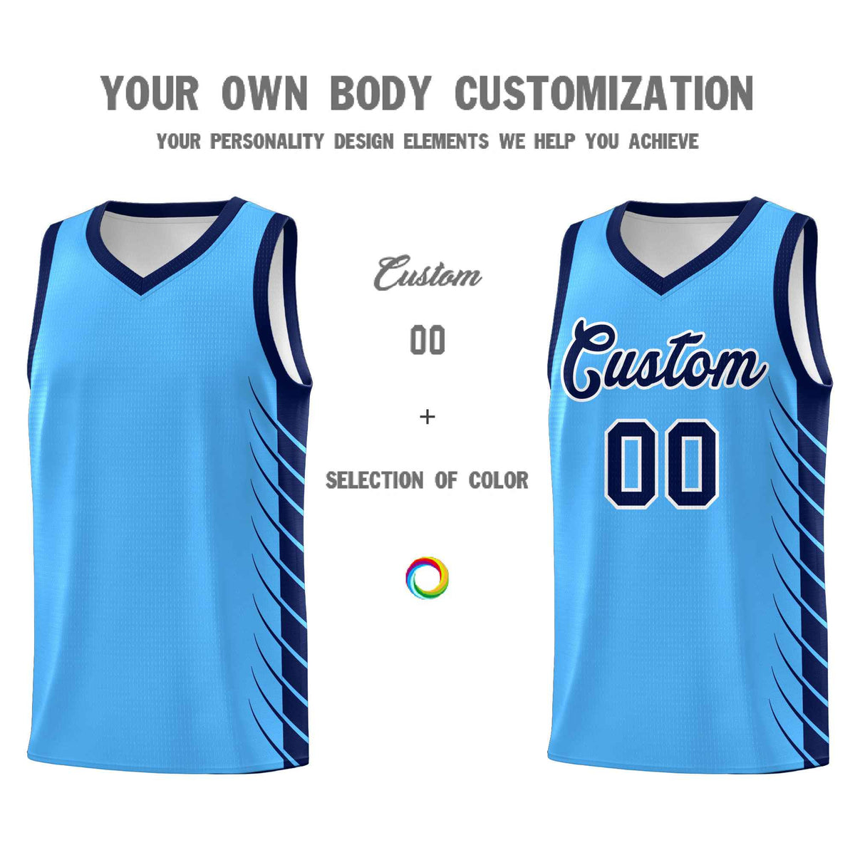 Custom Powder Blue Navy Personalized Side Symmetrical Line Pattern Sports Uniform Basketball Jersey| KXKSHOP