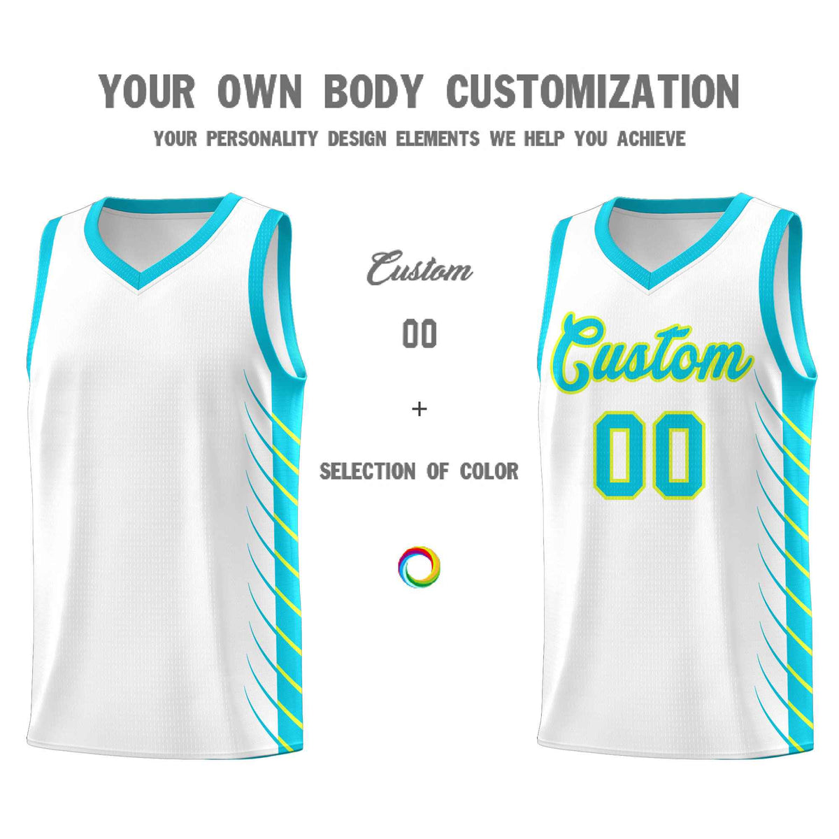 Custom White Sky Blue Personalized Side Symmetrical Line Pattern Sports Uniform Basketball Jersey| KXKSHOP