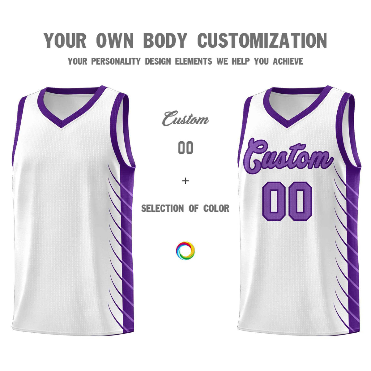 Custom White Purple Personalized Side Symmetrical Line Pattern Sports Uniform Basketball Jersey| KXKSHOP