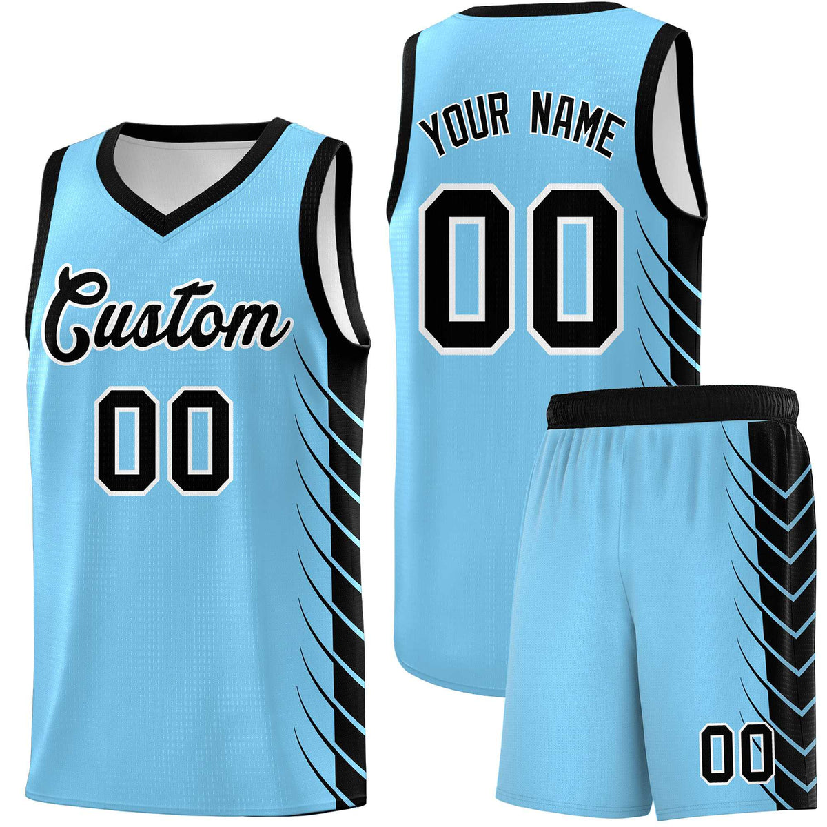 Custom Light Blue Black Personalized Side Symmetrical Line Pattern Sports Uniform Basketball Jersey| KXKSHOP