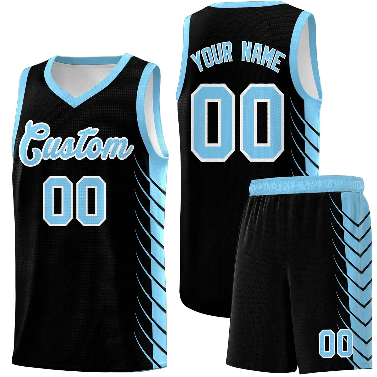 Custom Black Light Blue Personalized Side Symmetrical Line Pattern Sports Uniform Basketball Jersey| KXKSHOP