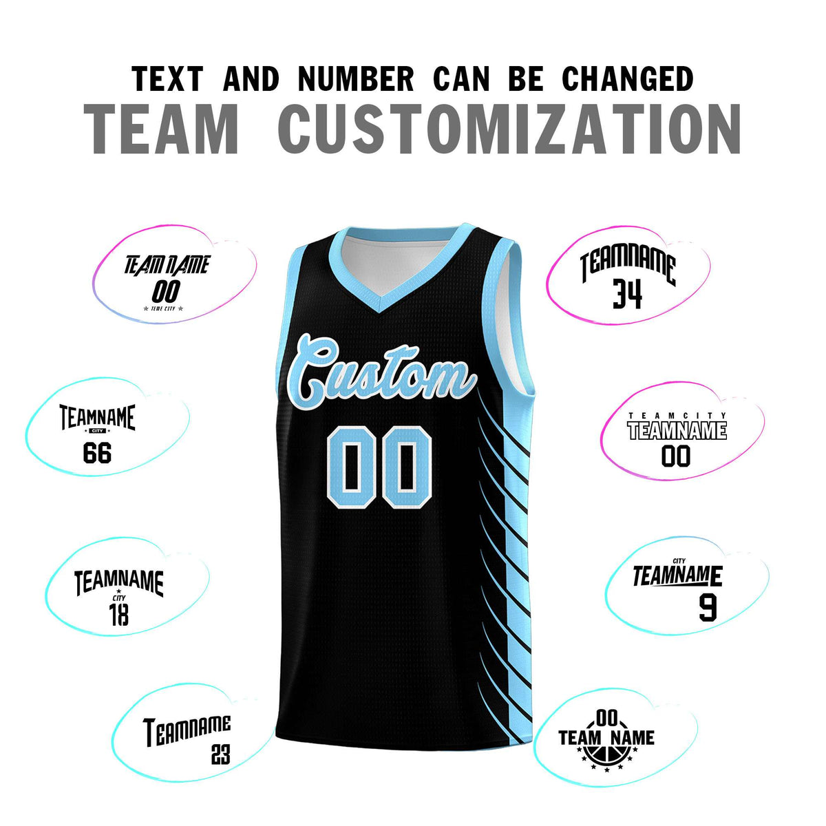 Custom Black Light Blue Personalized Side Symmetrical Line Pattern Sports Uniform Basketball Jersey| KXKSHOP