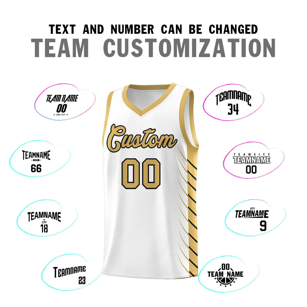 Custom White Old Gold Personalized Side Symmetrical Line Pattern Sports Uniform Basketball Jersey| KXKSHOP