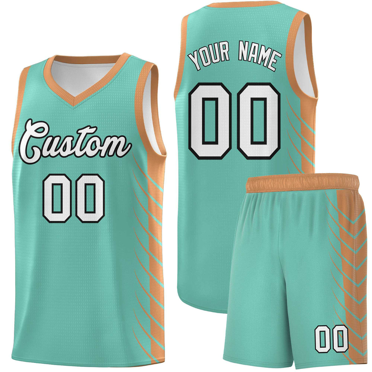 Custom Bright Green Buckskin Brown Personalized Side Symmetrical Line Pattern Sports Uniform Basketball Jersey| KXKSHOP