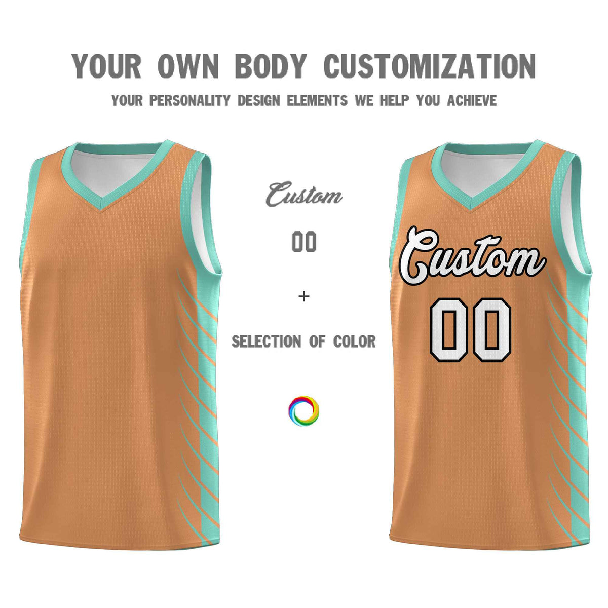 Custom Buckskin Brown Bright Green Personalized Side Symmetrical Line Pattern Sports Uniform Basketball Jersey| KXKSHOP