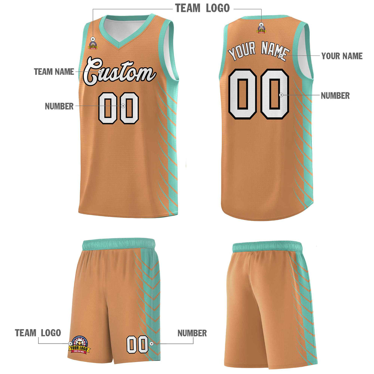 Custom Buckskin Brown Bright Green Personalized Side Symmetrical Line Pattern Sports Uniform Basketball Jersey