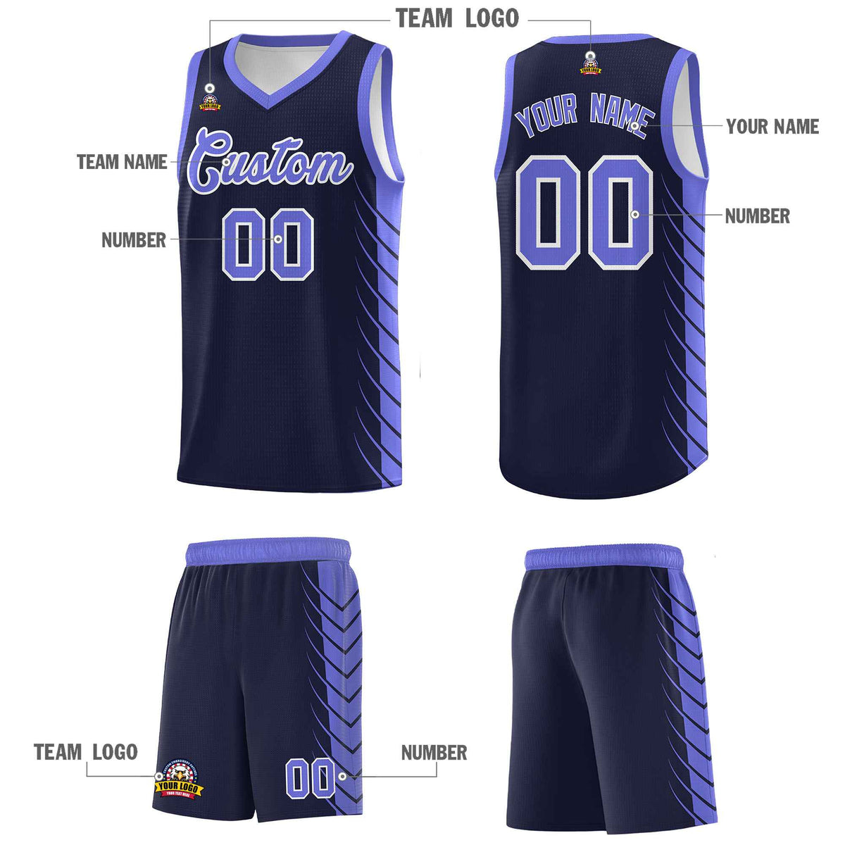 Custom Navy Purple Personalized Side Symmetrical Line Pattern Sports Uniform Basketball Jersey