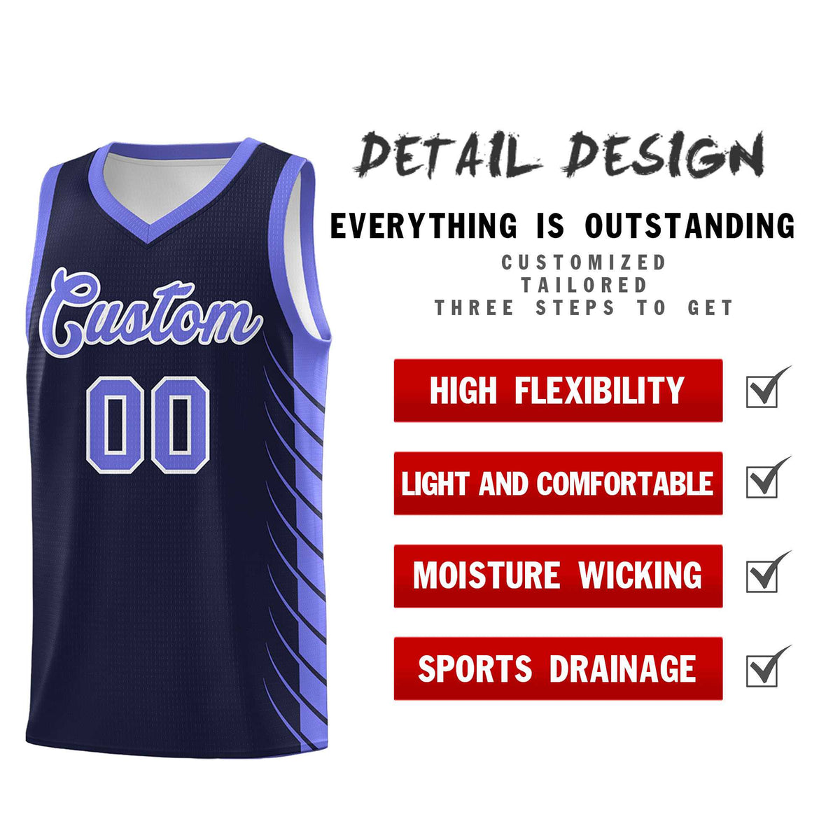 Custom Navy Purple Personalized Side Symmetrical Line Pattern Sports Uniform Basketball Jersey| KXKSHOP