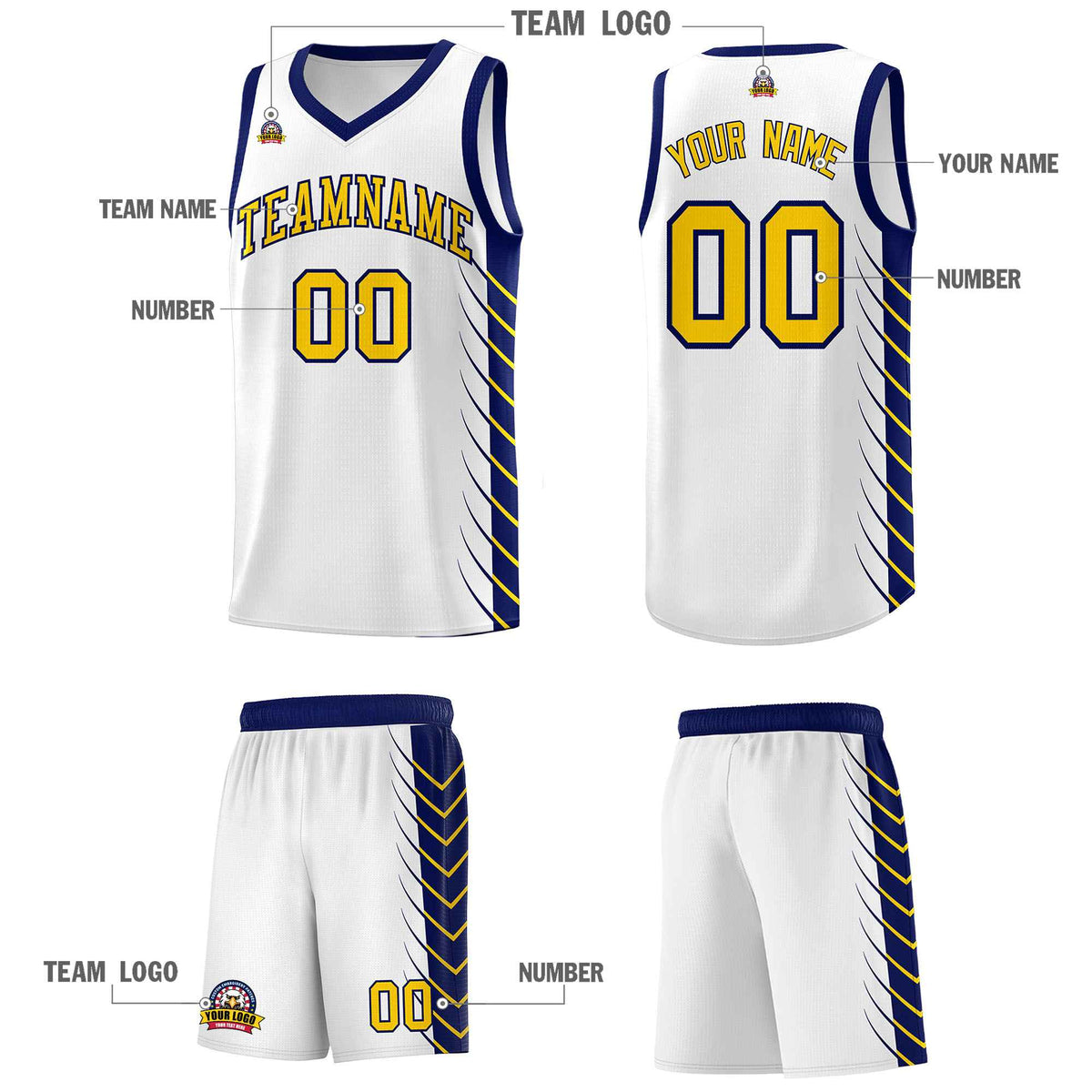 Custom White Navy Personalized Side Symmetrical Line Pattern Sports Uniform Basketball Jersey