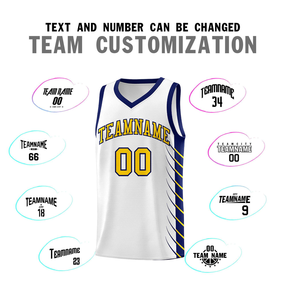 Custom White Navy Personalized Side Symmetrical Line Pattern Sports Uniform Basketball Jersey