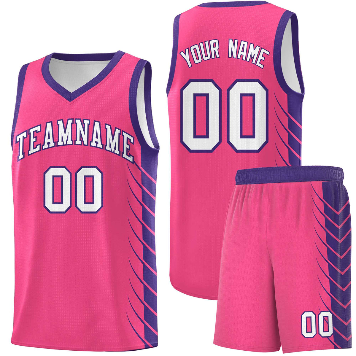 Custom Pink Purple Personalized Side Symmetrical Line Pattern Sports Uniform Basketball Jersey