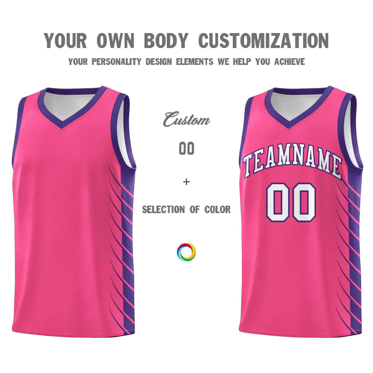 Custom Pink Purple Personalized Side Symmetrical Line Pattern Sports Uniform Basketball Jersey