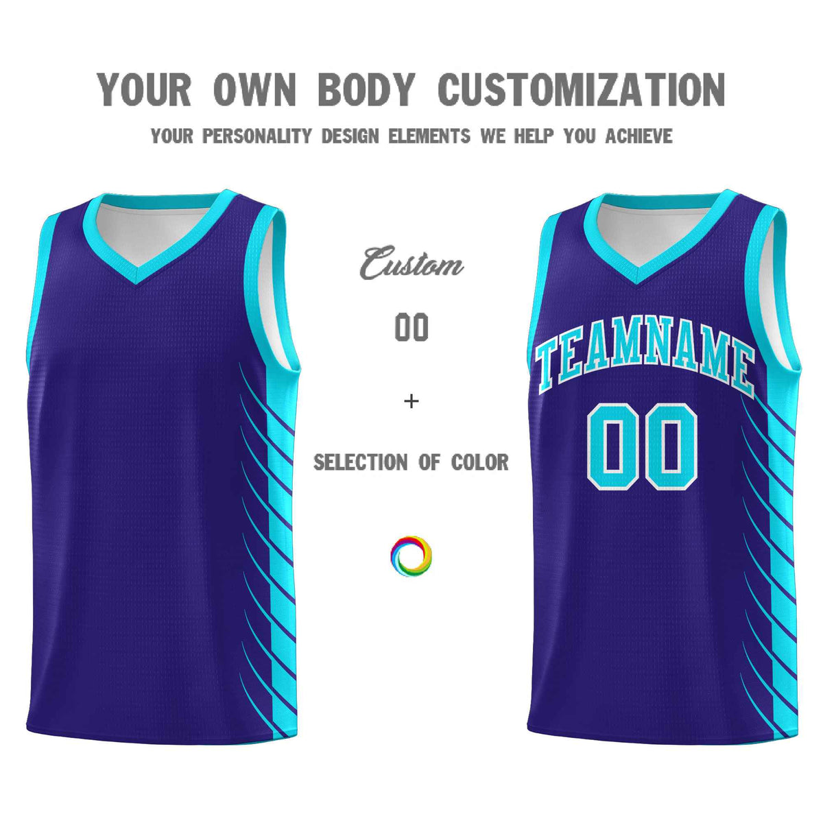 Custom Royal Sky Blue Personalized Side Symmetrical Line Pattern Sports Uniform Basketball Jersey