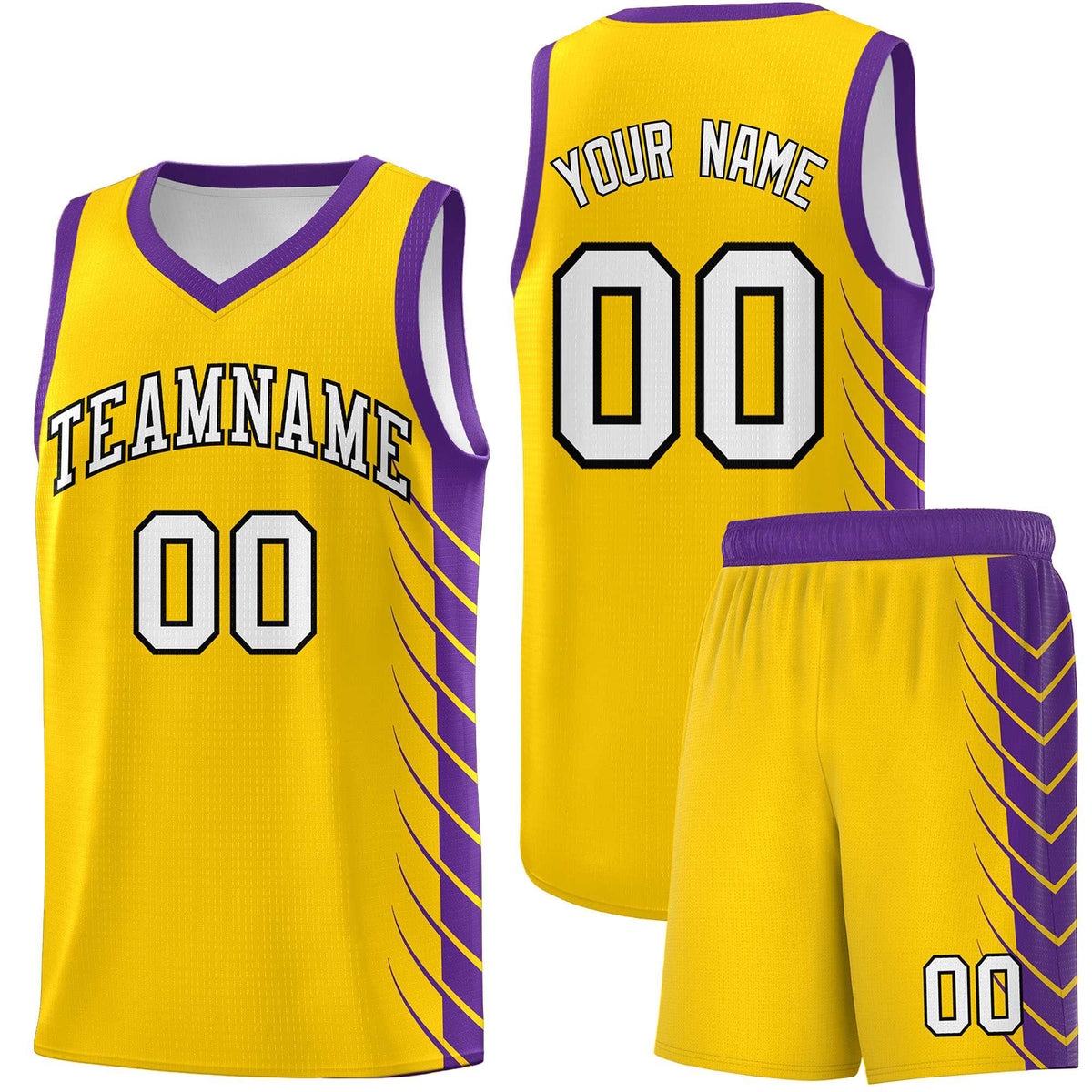 Custom Gold Purple Personalized Side Symmetrical Line Pattern Sports Uniform Basketball Jersey