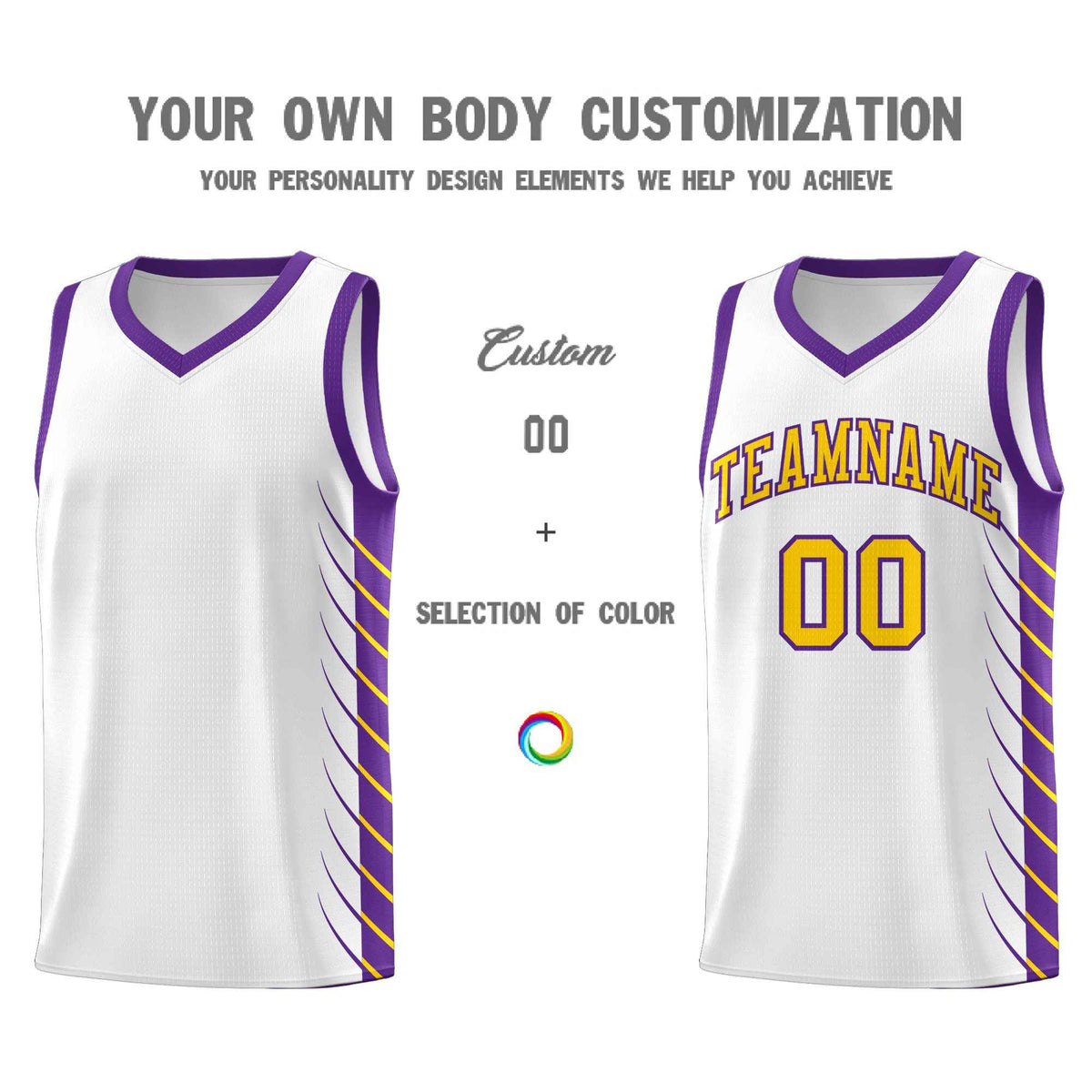 Custom White Purple Personalized Side Symmetrical Line Pattern Sports Uniform Basketball Jersey