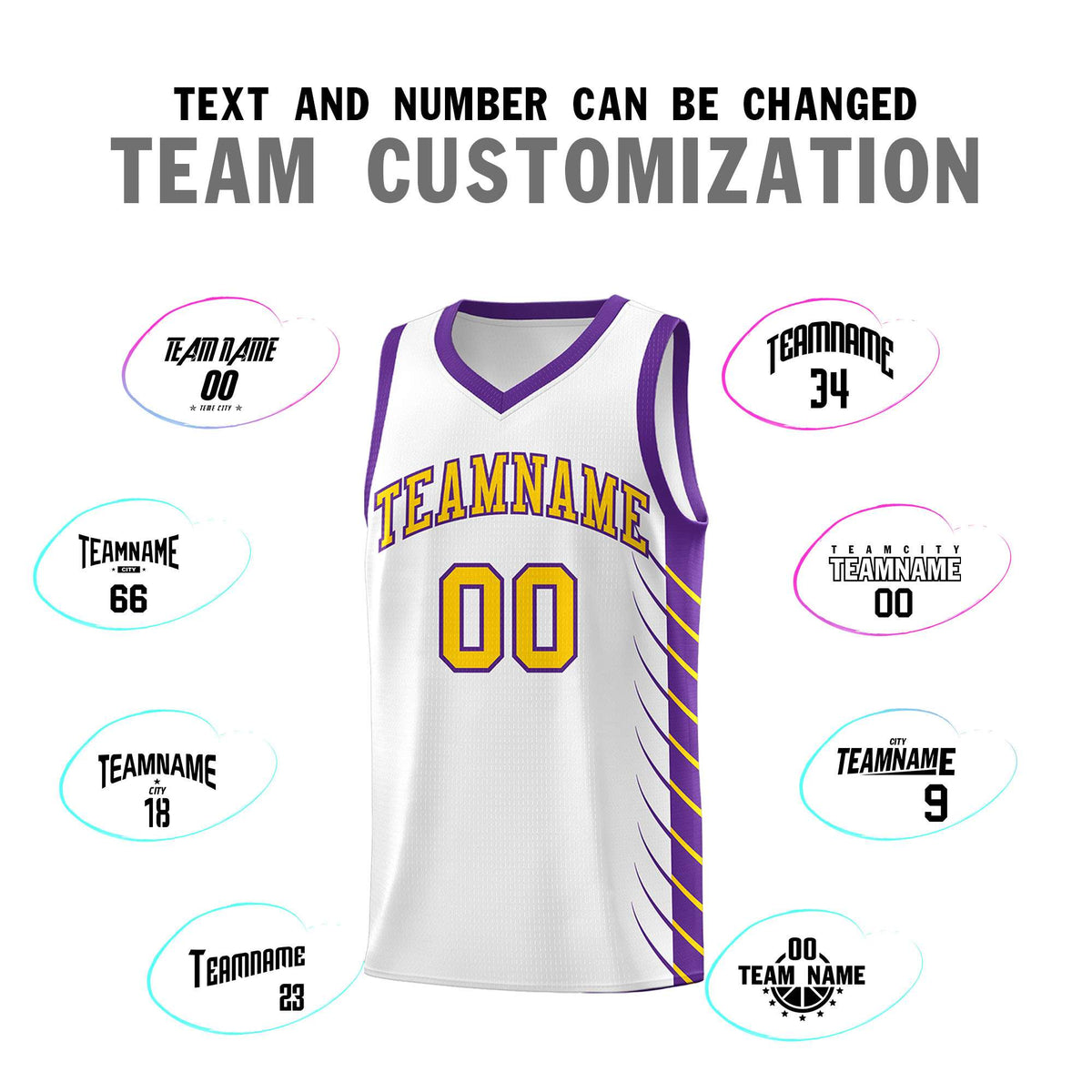Custom White Purple Personalized Side Symmetrical Line Pattern Sports Uniform Basketball Jersey