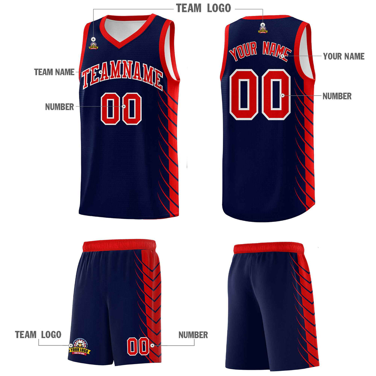 Custom Navy Red Personalized Side Symmetrical Line Pattern Sports Uniform Basketball Jersey
