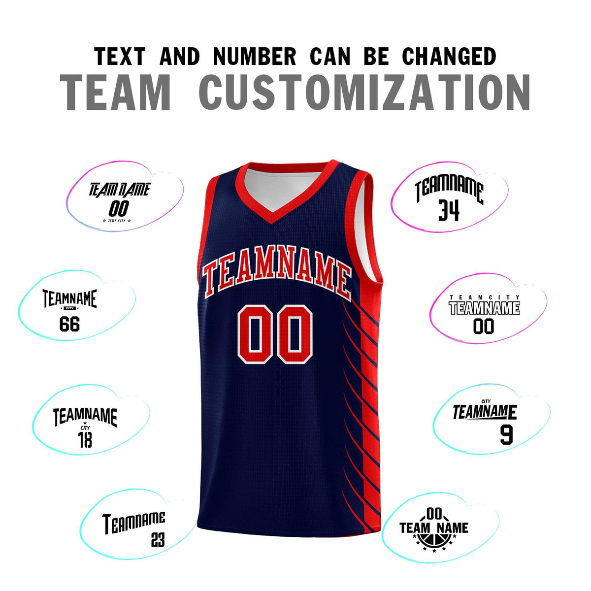 Custom Navy Red Personalized Side Symmetrical Line Pattern Sports Uniform Basketball Jersey