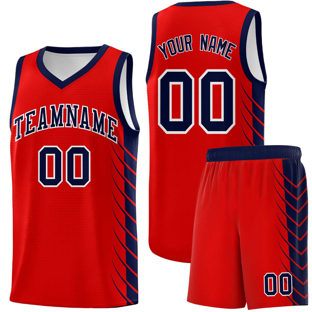 Custom Red Navy Personalized Side Symmetrical Line Pattern Sports Uniform Basketball Jersey