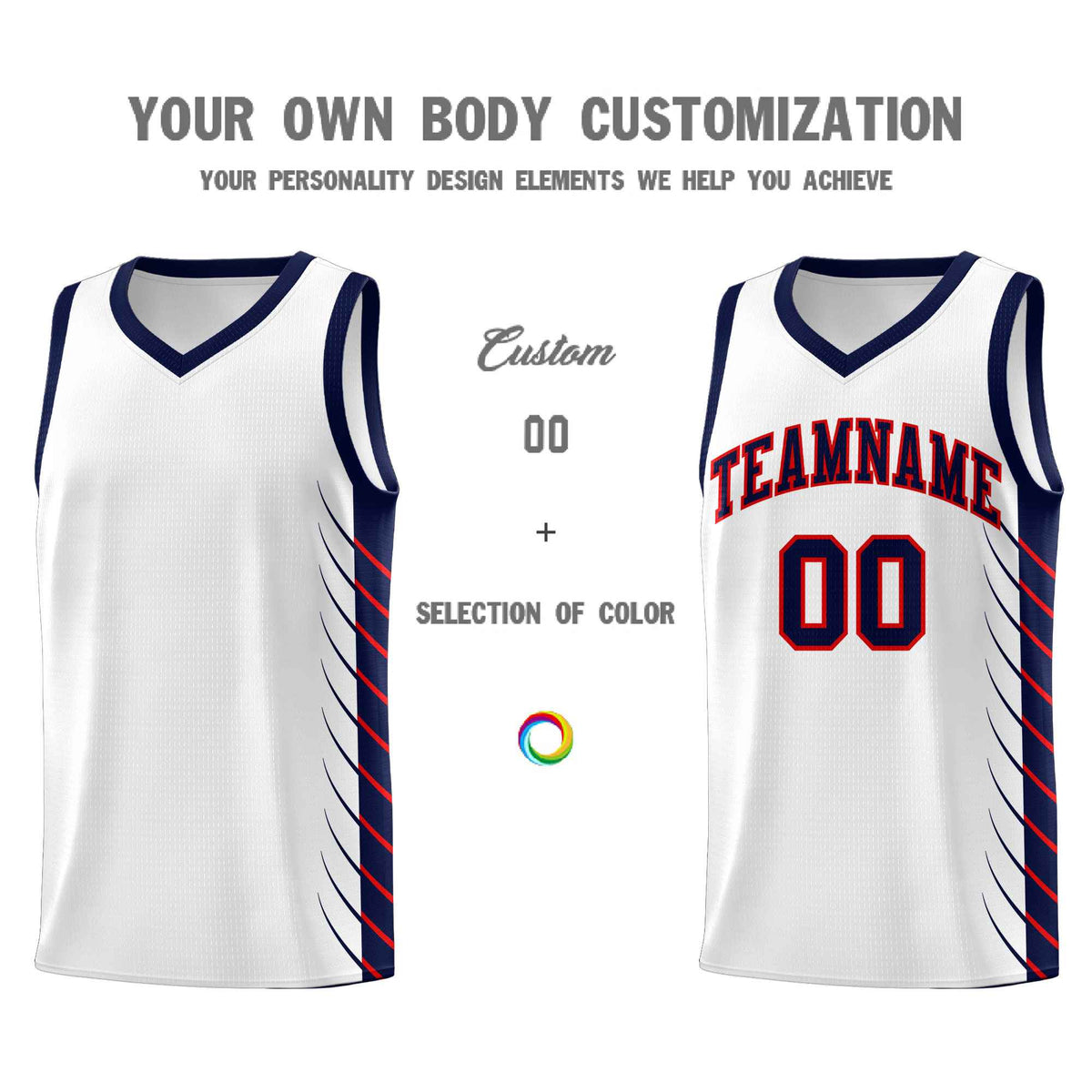 Custom White Navy Personalized Side Symmetrical Line Pattern Sports Uniform Basketball Jersey