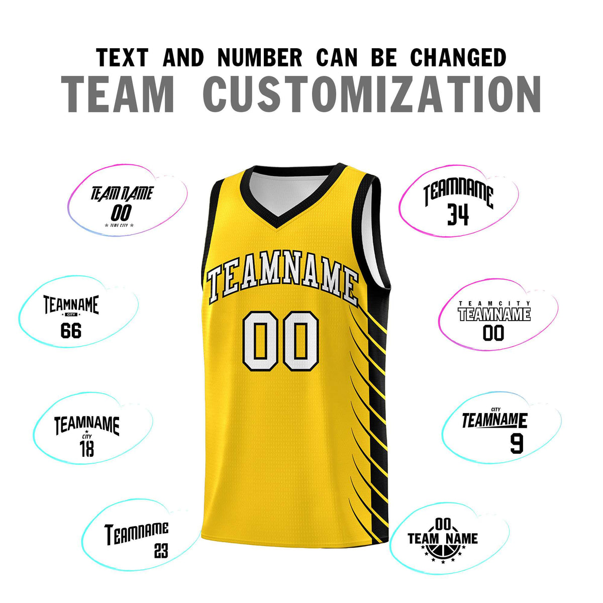 Custom Gold Black Personalized Side Symmetrical Line Pattern Sports Uniform Basketball Jersey