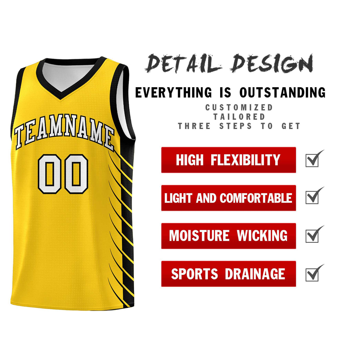 Custom Gold Black Personalized Side Symmetrical Line Pattern Sports Uniform Basketball Jersey