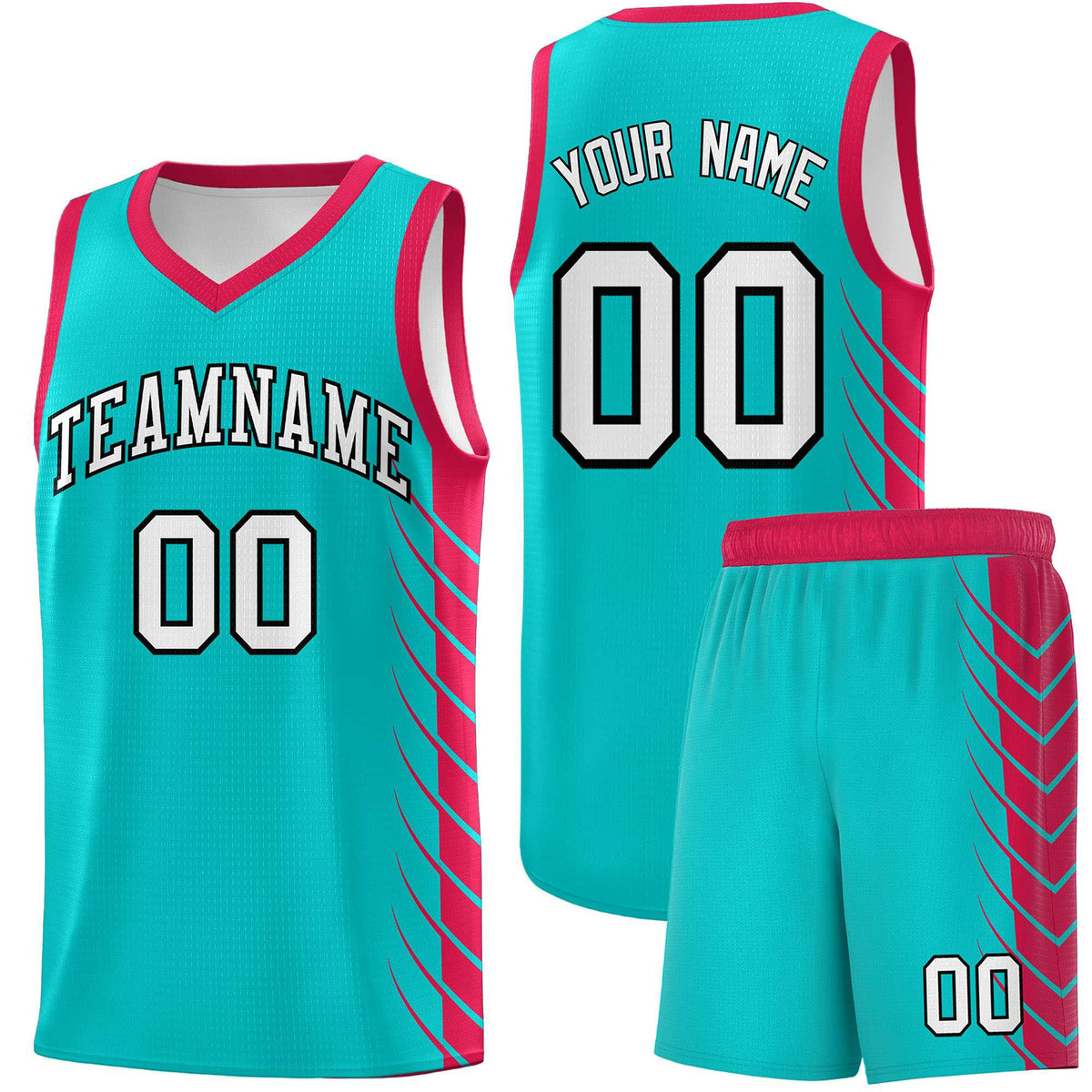 Custom Aqua Red Personalized Side Symmetrical Line Pattern Sports Uniform Basketball Jersey