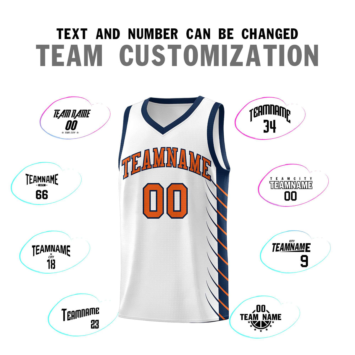 Custom White Navy Personalized Side Symmetrical Line Pattern Sports Uniform Basketball Jersey