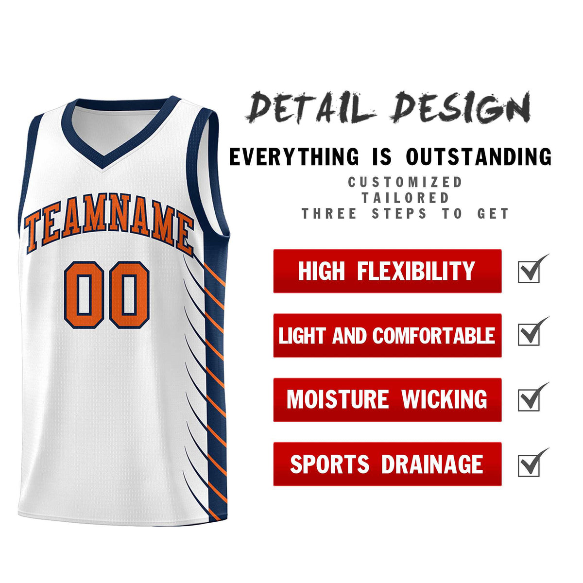 Custom White Navy Personalized Side Symmetrical Line Pattern Sports Uniform Basketball Jersey