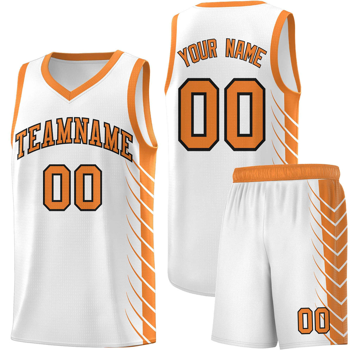 Custom White Gold Orange Personalized Side Symmetrical Line Pattern Sports Uniform Basketball Jersey