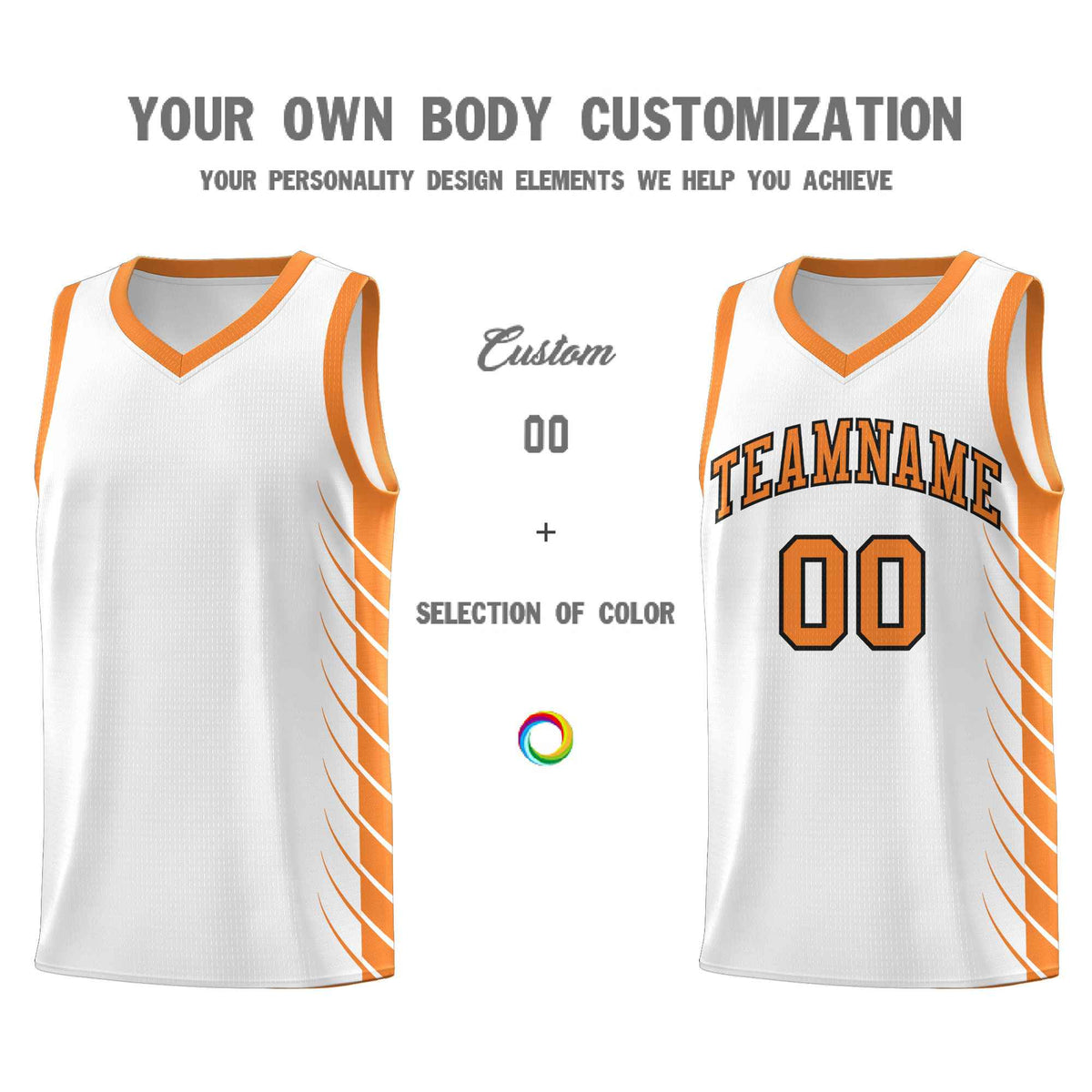 Custom White Gold Orange Personalized Side Symmetrical Line Pattern Sports Uniform Basketball Jersey