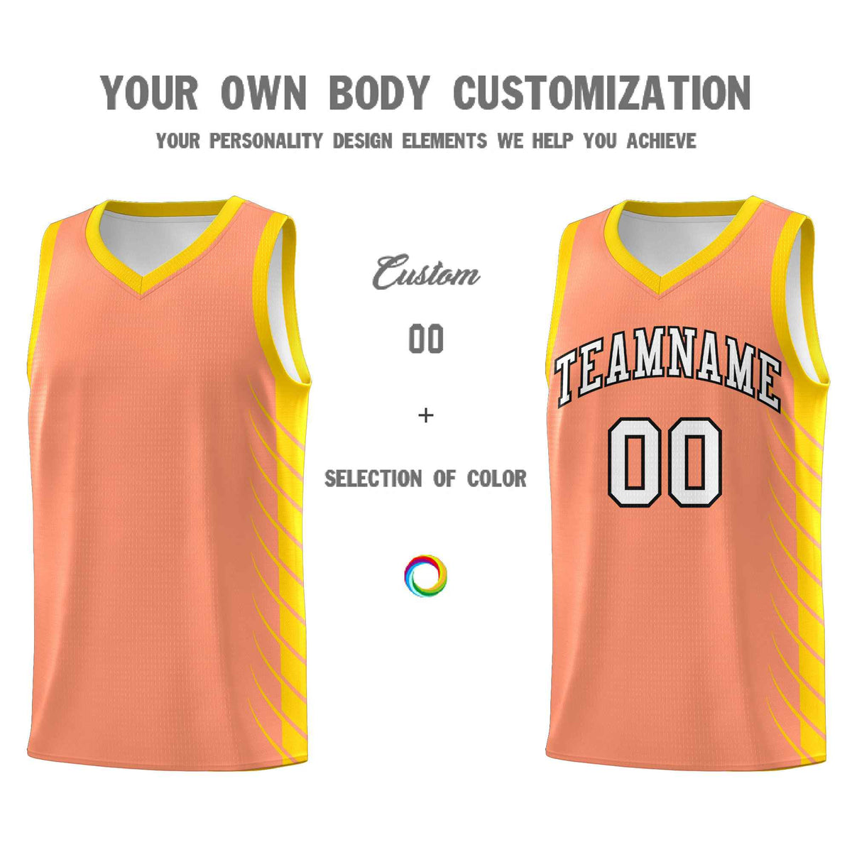 Custom Light Orange Gold Personalized Side Symmetrical Line Pattern Sports Uniform Basketball Jersey