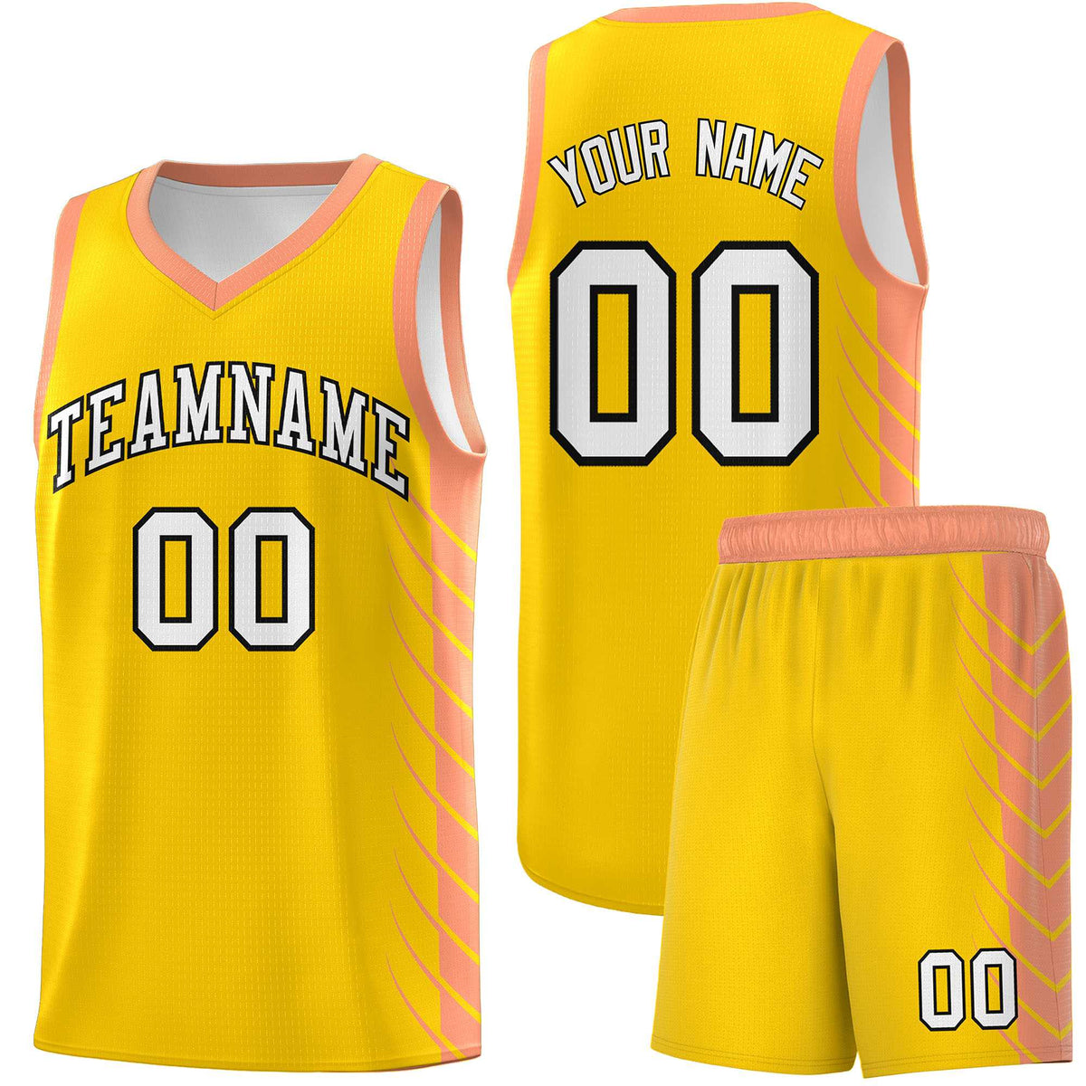 Custom Gold Light Orange Personalized Side Symmetrical Line Pattern Sports Uniform Basketball Jersey