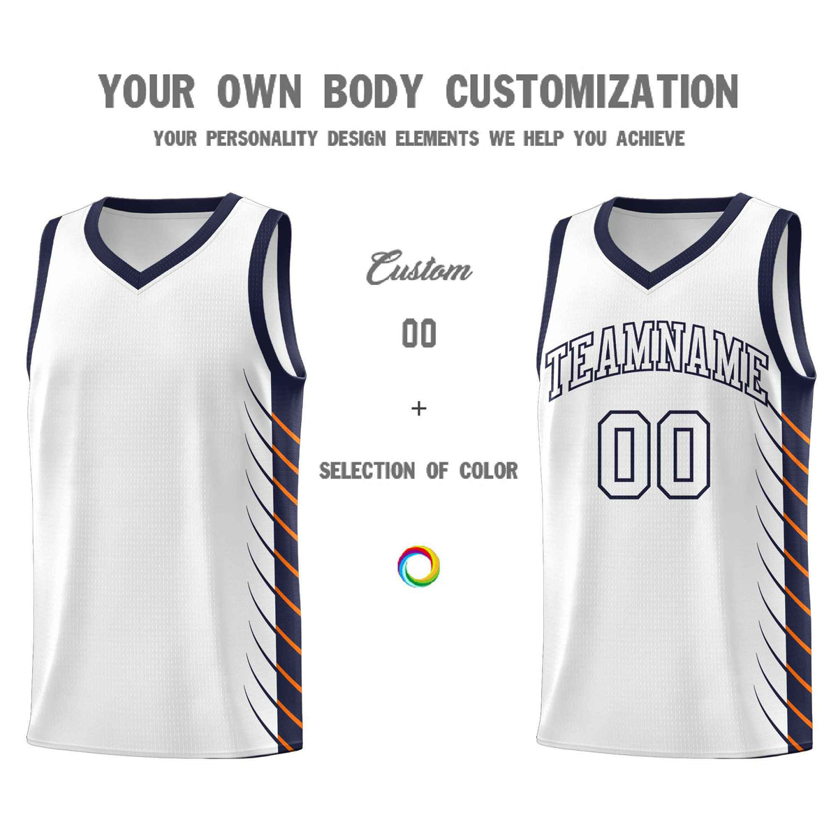 Custom White Navy Personalized Side Symmetrical Line Pattern Sports Uniform Basketball Jersey