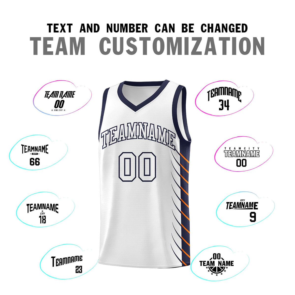 Custom White Navy Personalized Side Symmetrical Line Pattern Sports Uniform Basketball Jersey