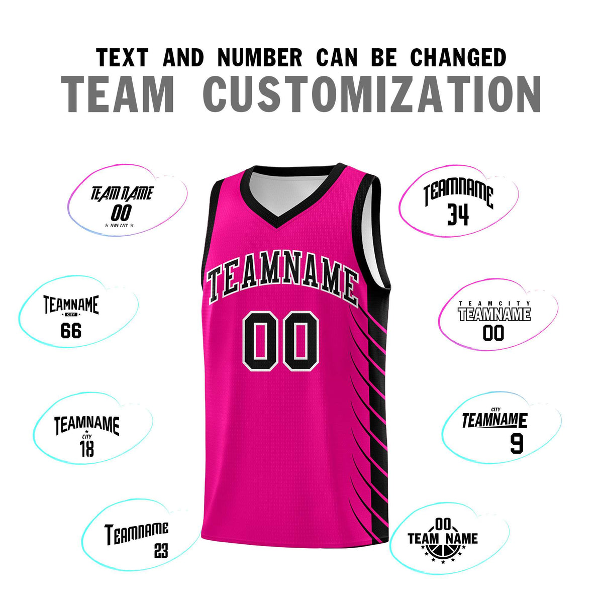 Custom Pink Black Personalized Side Symmetrical Line Pattern Sports Uniform Basketball Jersey