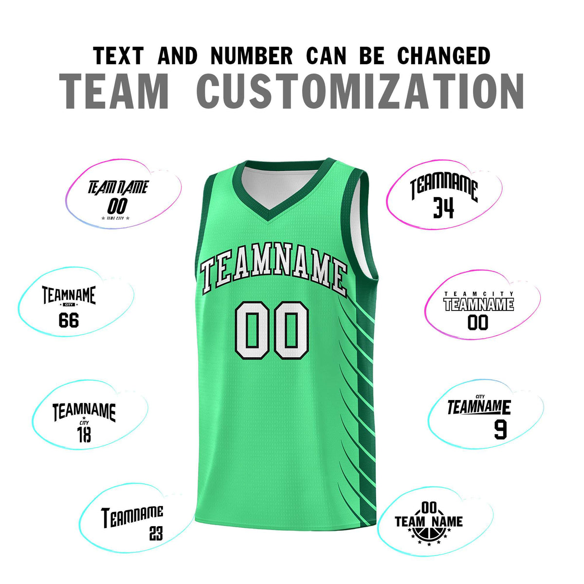 Custom Green Kelly Green Personalized Side Symmetrical Line Pattern Sports Uniform Basketball Jersey