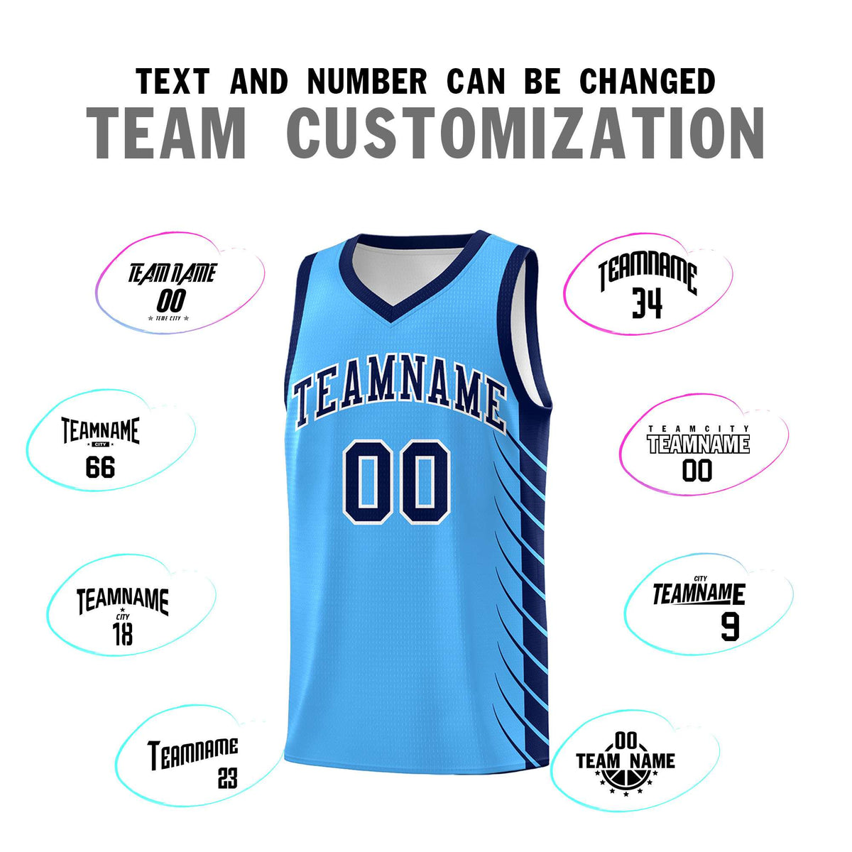 Custom Powder Blue Navy Personalized Side Symmetrical Line Pattern Sports Uniform Basketball Jersey