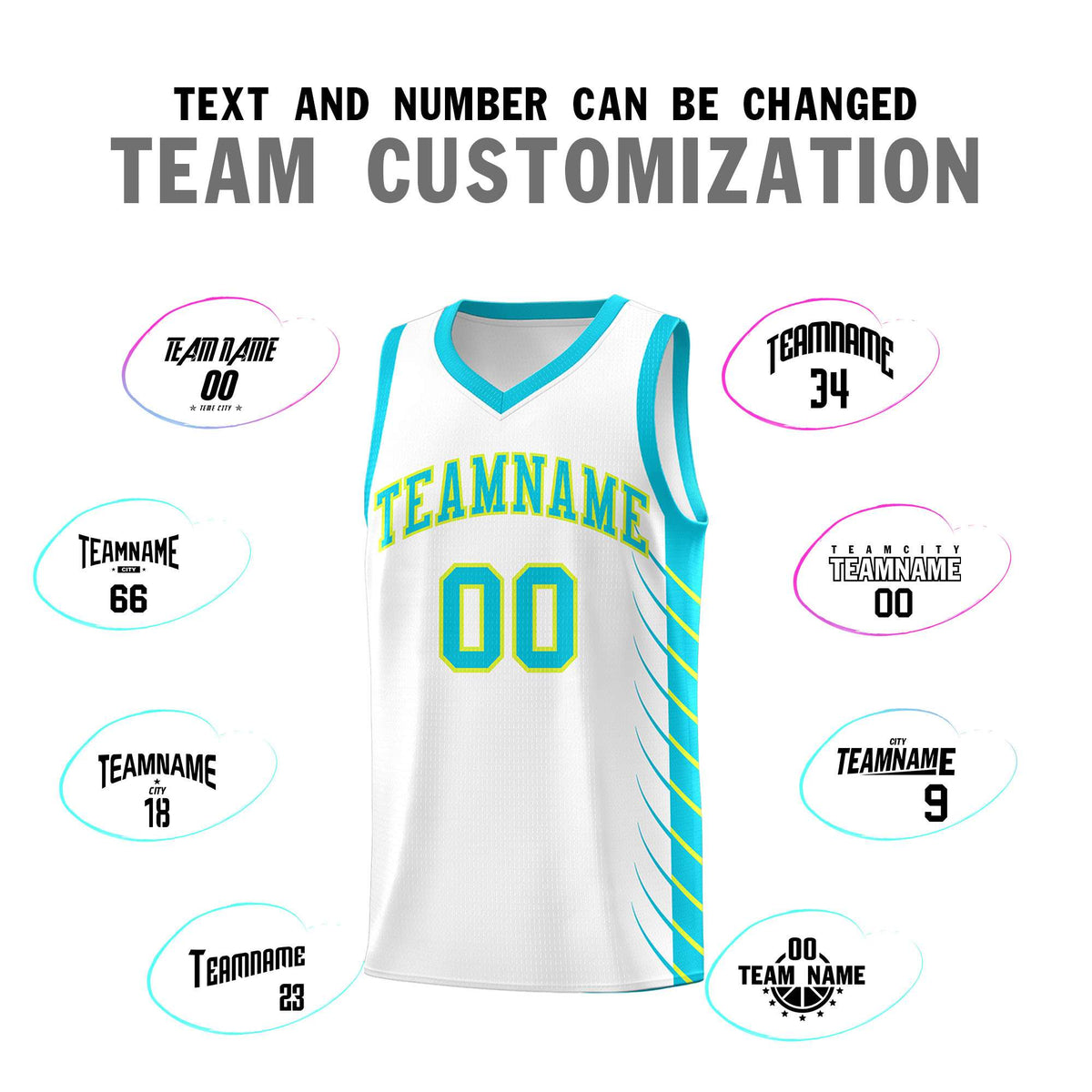 Custom White Sky Blue Personalized Side Symmetrical Line Pattern Sports Uniform Basketball Jersey