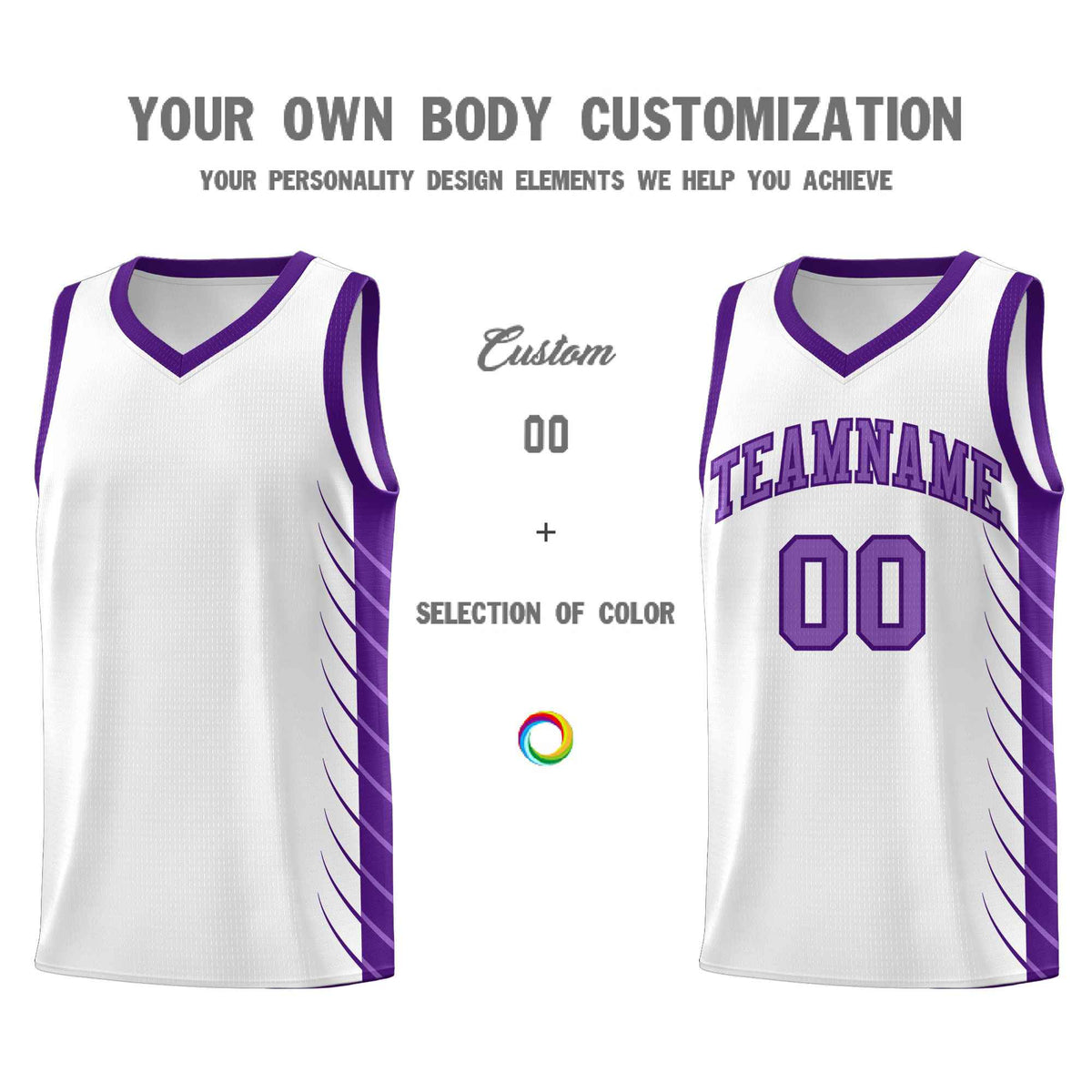 Custom White Purple Personalized Side Symmetrical Line Pattern Sports Uniform Basketball Jersey